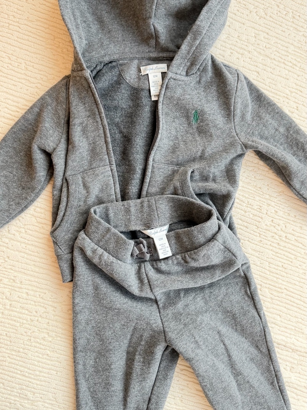 Ralph Lauren Gray Kids Hooded Sweatshirt and Pants Set - 12mo